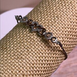 Macy's Diamond Interlocking Hearts Bolo Bracelet 10 kt & 925 SS1/6 Ct TW